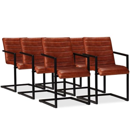 Chaises De Salle À Manger 6 Pcs Marron Cuir Véritable