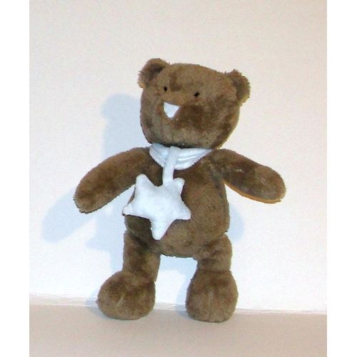Ours Gris Tout Doux Avec Medaillon Etoile Bleu Ciel Doudou Peluche Teddy Kompaniet 36cm