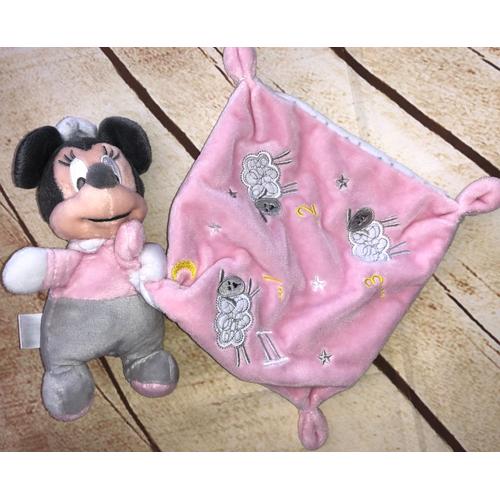 Doudou Minnie Rose Gris Disney Baby Mouchoir Moutons