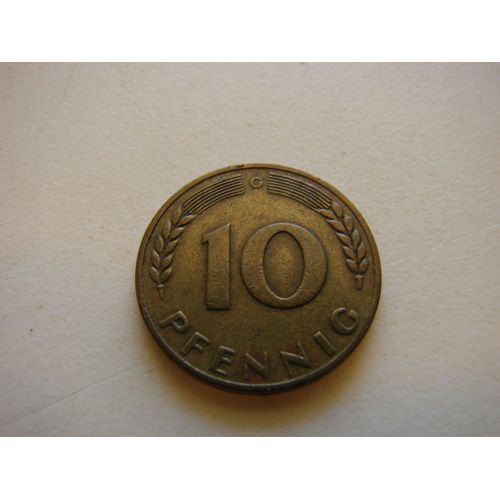 Piece Allemande De 1950 De 10 Pfennig Dos Feuilles 2cm