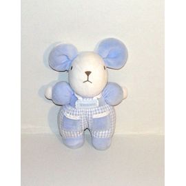 Souris Nounours A Carreaux Bleu Peluche Doudou Souris 23 Cm