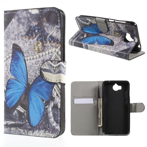 Etui Rabat Latéral Huawei Y6 2017 Papillon Bleu