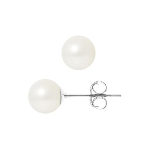 Boucles D'oreilles Perle De Culture D'eau Douce Blanche Et Or Blanc 375/1000 - Blue Pearls Bps K301 W Ob Unique