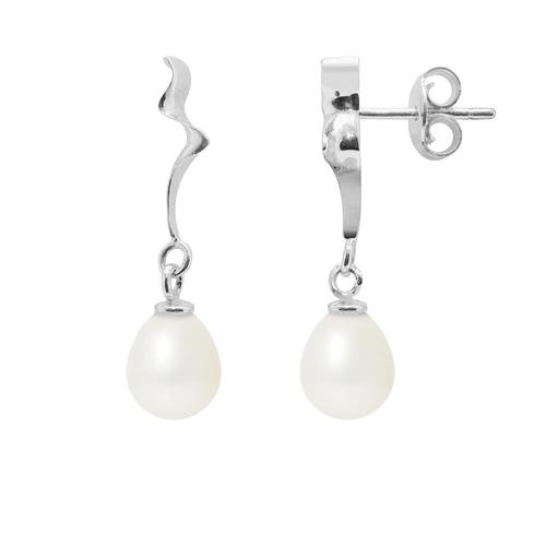 Boucles D'oreilles Pendantes Perles De Culture Blanches Et Or Blanc 375/1000 - Joaillerie Bps K305 W Ob Unique