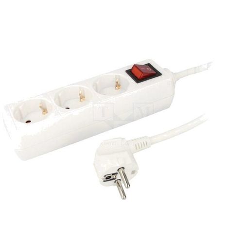 Multiprise blanche avec rallonge 1.4m - parafoudre - 3 prises 230VAC 10A et interrupteur - ADNAuto