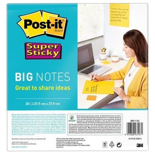 Bloc-Notes Maxi Super Sticky - 27.9 X 27.9 Cm - Jaune