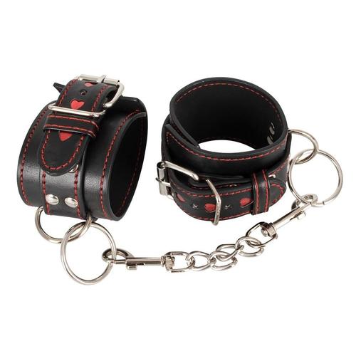 Menottes En Simili-Cuir - Noir Et Rouge - 10cm