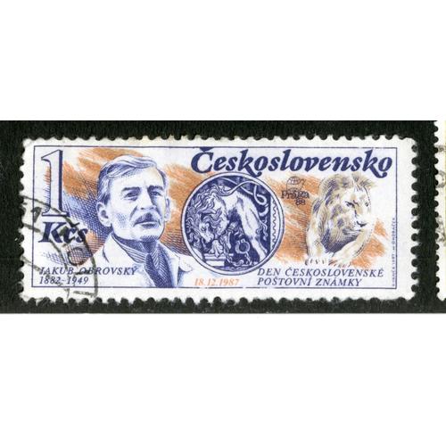 Timbre Oblitéré Ceskoslovensko, Jakub Obrovsky 1882-1949, 18.12.1987 Den Ceskoslovenske Postovni Znamky, Praga'88, 1 Kcs