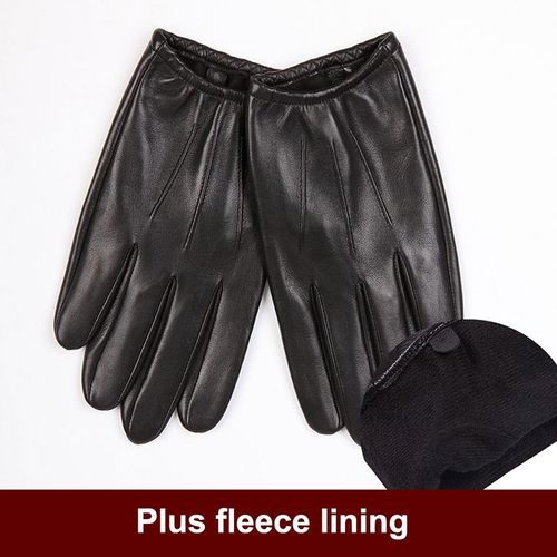 Gants En Cuir Véritable Pour Hommes Minces Épais Pelucheux Chauds En Peau De Mouton Doigt Complet Écran Tactile Conduite Hiver S2580