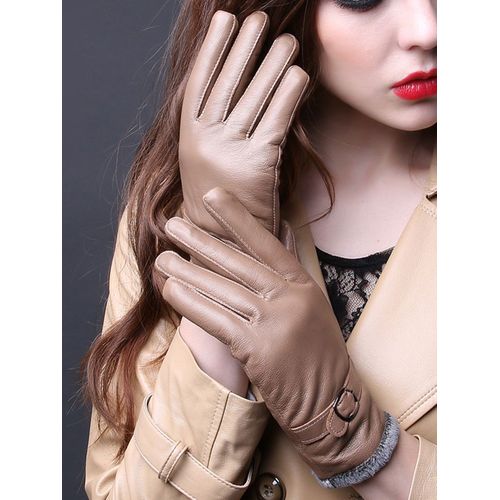 Gants En Cuir De Mouton Véritable Pour Femmes Conduite Féminine Velours Chaud Mignon Automne Hiver Mode S2516