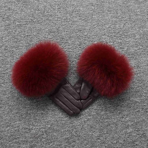 Gants En Cuir Véritable Pour Femmes Gants En Peau De Mouton Véritable Et En Fourrure De Renard Style Tendance S7200 Nouvelle Arrivée