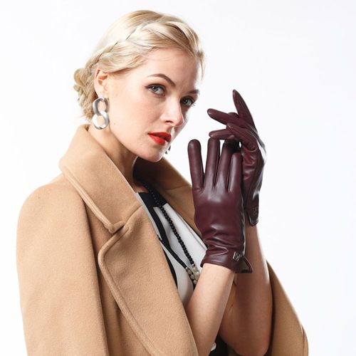 Gants En Cuir De Mouton Véritable Pour Femmes Élégants Et À La Mode En Cuir D'agneau Chaud Faits À La Main Luxueux Hiver S2110