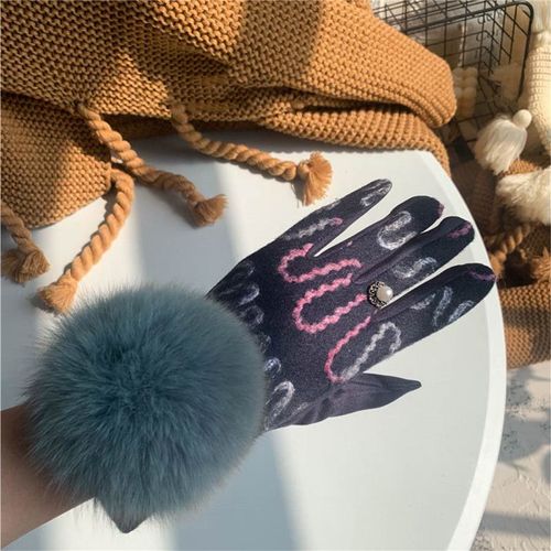 Gants En Cachemire Pour Femmes À Écran Tactile Fourrure De Renard Boule Plaid Laine Gants De Conduite Mitaines S2267