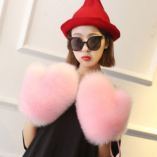 Gants En Fausse Fourrure Pour Femmes Écologiques Mitaines En Fourrure De Renard Artificielle Chauffe-Mains En Peluche Mignon Mode D'hiver S2474