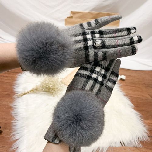 Gants En Cachemire Pour Femmes À Écran Tactile Fourrure De Renard Boule Plaid Laine Gants De Conduite Mitaines S2267