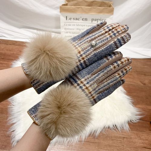 Gants En Cachemire Pour Femmes À Écran Tactile Fourrure De Renard Boule Plaid Laine Gants De Conduite Mitaines S2267