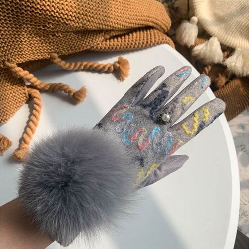 Gants En Cachemire Pour Femmes À Écran Tactile Fourrure De Renard Boule Plaid Laine Gants De Conduite Mitaines S2267