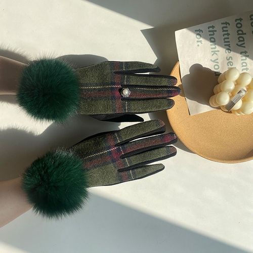 Gants En Cachemire Pour Femmes À Écran Tactile Fourrure De Renard Boule Plaid Laine Gants De Conduite Mitaines S2267