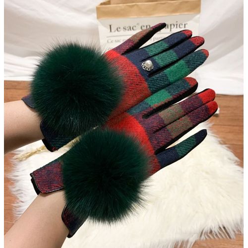 Gants En Cachemire Pour Femmes À Écran Tactile Fourrure De Renard Boule Plaid Laine Gants De Conduite Mitaines S2267
