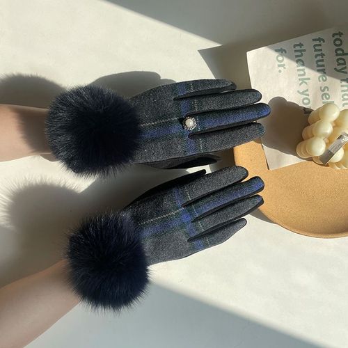 Gants En Cachemire Pour Femmes À Écran Tactile Fourrure De Renard Boule Plaid Laine Gants De Conduite Mitaines S2267