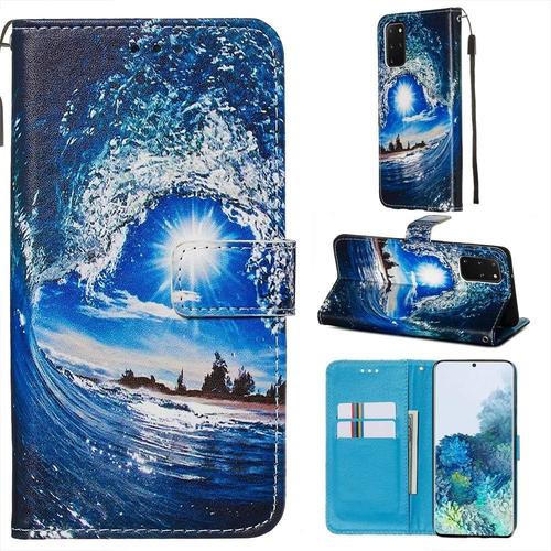 Coque Pour Samsung Galaxy S20 Plus Avec Verre Trempé Etui Samsung S20 Plus Cuir Pu Portefeuille Flip Magnétique Housse En Clapet De Protection Etui Samsung S20 Plus Mer