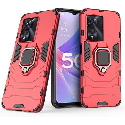 Compatible With Oppo A96 5g Coque Silicone Tpu+Hard Pc Bumper Metal Ring Supporter Holder Magnétique Car Mount Chateau Housse Étui Cover Pour Oppo Reno 7z 5g Case Redkk.