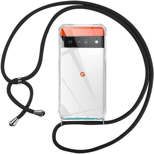 Coque Pour Google Pixel 6 Pro Avec Cordon De Collier, Coque Transparente Google Pixel 6 Pro Silicone Tpu Bumper Etui Housse Avec Cordon Réglable Téléphone Lanyard - Noir