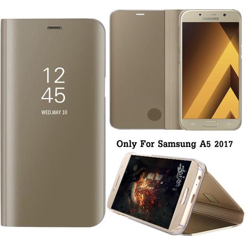 Effet Miroir Housse En Cuir Pu Pour Samsung Galaxy A5 2017 Version, 5.2 Pouces , Haute Qualité Clear View Smartphone Flip Cover Et Fonction Stent Étui Pour Téléphone Or