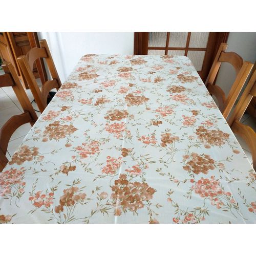 Nappe Blanche Rectangulaire À Fleurs Roses Et Brunes 180x150 Cm