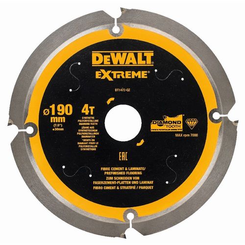 DeWALT Lame denture diamant pour fibre de ciment et laminés, 165x20 mm, 4 dents - DT1471-QZ