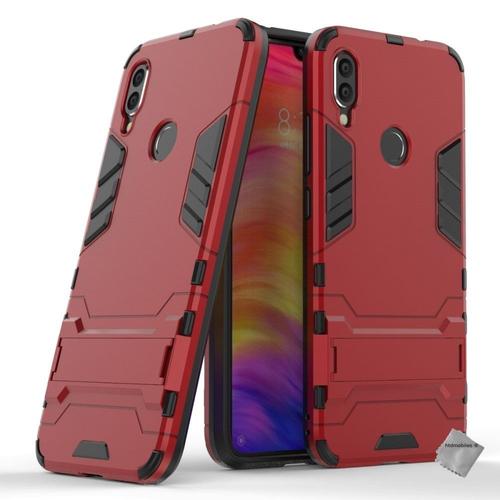 Housse Etui Coque Rigide Anti Choc Pour Xiaomi Redmi Note 7 + Verre Trempe - Rouge