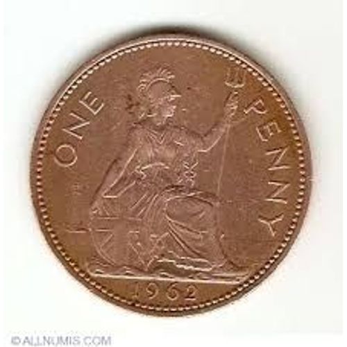 Royaume Uni , Angleterre, Grande Bretagne = Pièce De Monnaie De 1 Penny, Année 1962