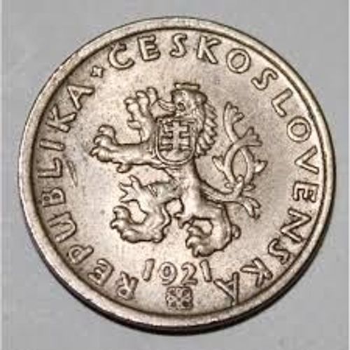 Tchecoslovaquie = Pièce De Monnaie De 20 Haleru, Année 1921, Lion Au Blason Gerbe De Blé Et Faucille