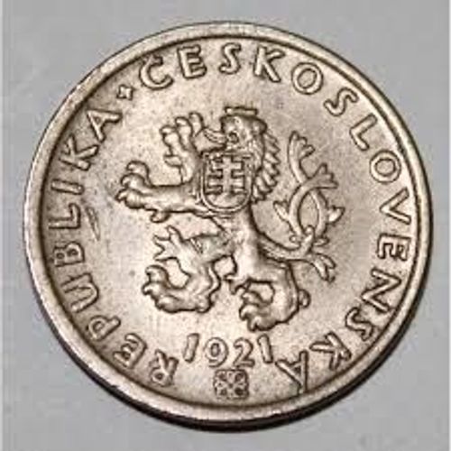 Tchecoslovaquie = Pièce De Monnaie De 20 Haleru, Année 1921, Lion Au Blason Gerbe De Blé Et Faucille