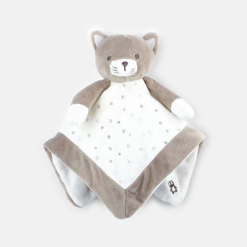 Doudou Chat Plat Obaibi Marron Beige Taupe Blanc Etoiles Argent Peluche Jouet Bebe Naissance Comforter Cat Baby