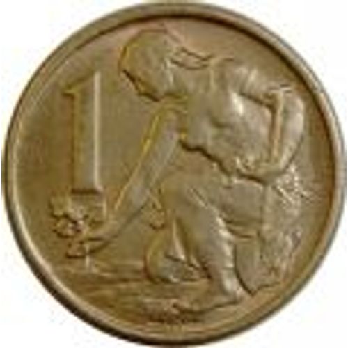 Tchecoslovaquie = Pièce De Monnaie De 1 Koruna, Année 1966, En Bronze-Alu, Lion Au Blason, Paysanne Ceuilllant
