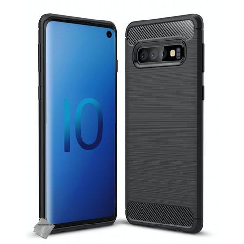 Housse Etui Coque Silicone Gel Carbone Pour Samsung Galaxy S10 + Film Ecran - Noir