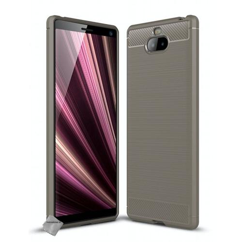 Housse Etui Coque Silicone Gel Carbone Pour Sony Xperia 10 + Verre Trempe - Gris