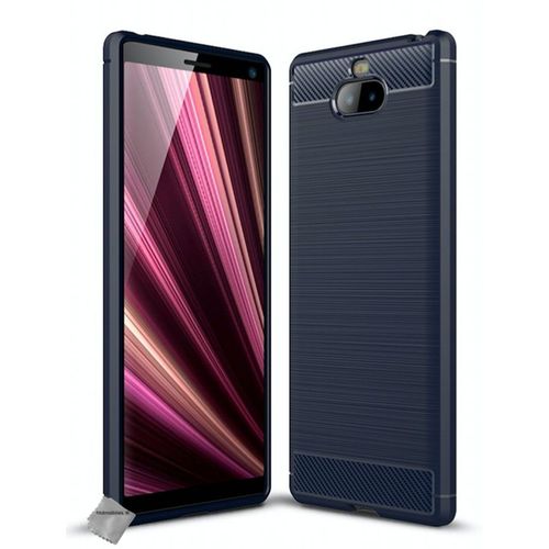 Housse Etui Coque Silicone Gel Carbone Pour Sony Xperia 10 Plus + Film Ecran - Bleu Fonce
