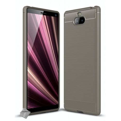 Housse Etui Coque Silicone Gel Carbone Pour Sony Xperia 10 Plus + Verre Trempe - Gris