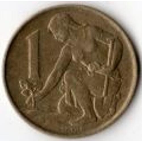 Tchecoslovaquie = Pièce De Monnaie De 1 Koruna, Année 1967, En Bronze-Alu, Lion Au Blason, Paysanne Ceuilllant