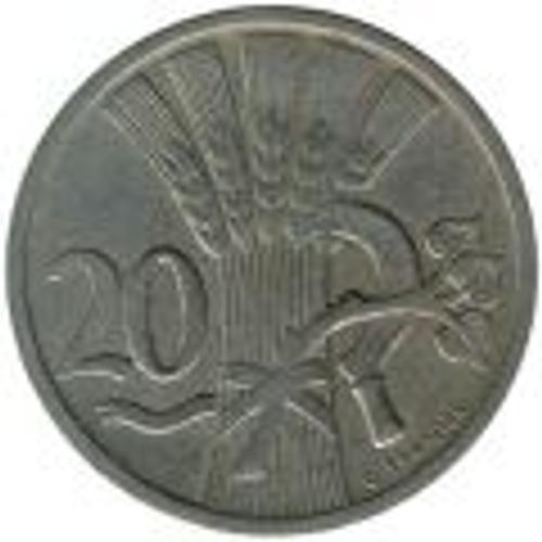 Tchecoslovaquie = Pièce De Monnaie De 20 Haleru, Année 1924, Lion Au Blason, Gerbe De Blé Et Faucille