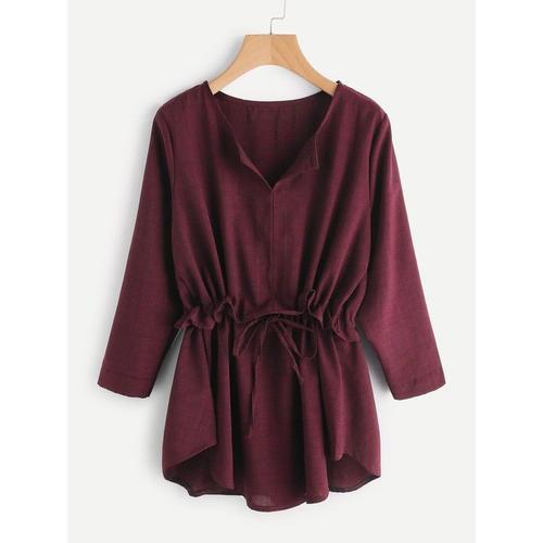 Blouse Bordeaux Manches Longues Ceinturée Tm Shein