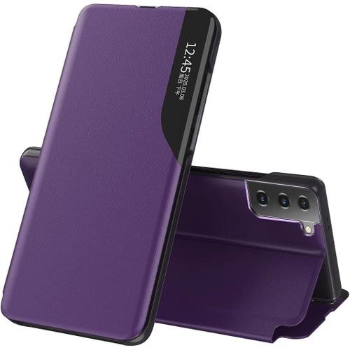 Robuste Housse Pour Telephone Oppo A54 5g Oppo A74 5g Oppo A93 5g Etuiplacage Miroir Fenêtre Intelligente Hard Pc Pu Protection Coque Rugged Armor Bumper Case Covermauve