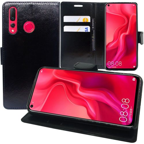 Etui Portefeuille Pour Huawei Nova 4 6.4" Support Video Cuir Pu - Noir