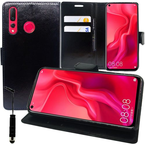 Etui Portefeuille Pour Huawei Nova 4 6.4" Support Video Cuir Pu - Noir + Mini Stylet