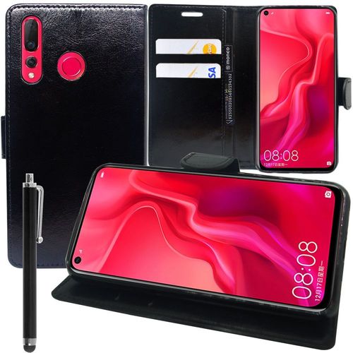 Etui Portefeuille Pour Huawei Nova 4 6.4" Support Video Cuir Pu - Noir + Stylet