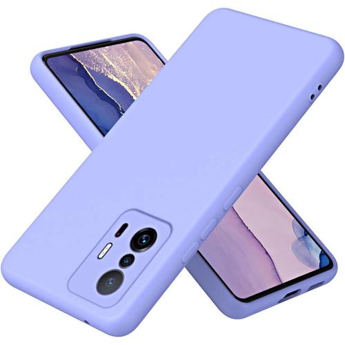 Coque Pour Xiaomi 11t Pro 5g/Xiaomi 11t 5g, Étui En Liquid Silicone Case Antichoc Housse Avec Doublure En Microfibre Ultra Fine Cover Tpu Bumper Double Protection Mauve