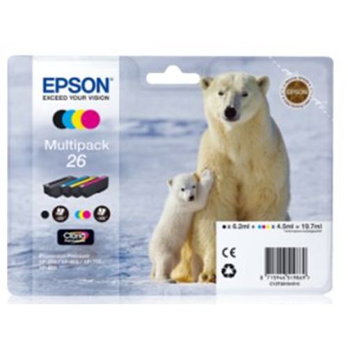 Epson 26 Multipack Easy Mail Packaging - Pack de 4 - 19.7 ml - noir, jaune, cyan, magenta - original - cartouche d'encre - pour Expression Premium XP-510, 520, 600, 605, 620, 625, 700, 720, 800...