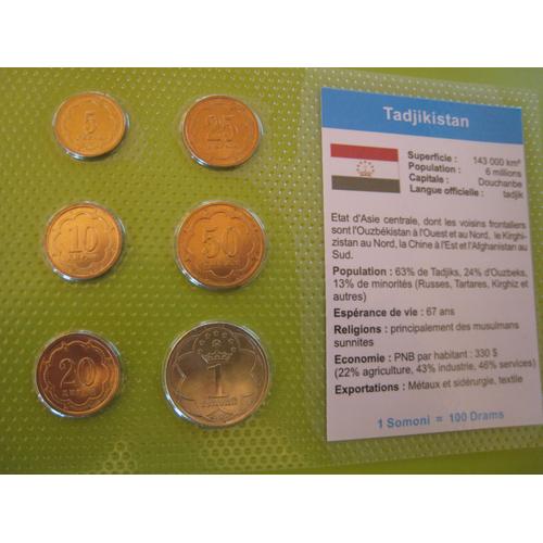 Lot/Set De 6 Pièces De Monnaie Neuves 5 - 10 - 20 - 25 - 50 Diram (Ou Drams) Et 1 Somoni - Tadjikistan - Asie Centrale - 2001